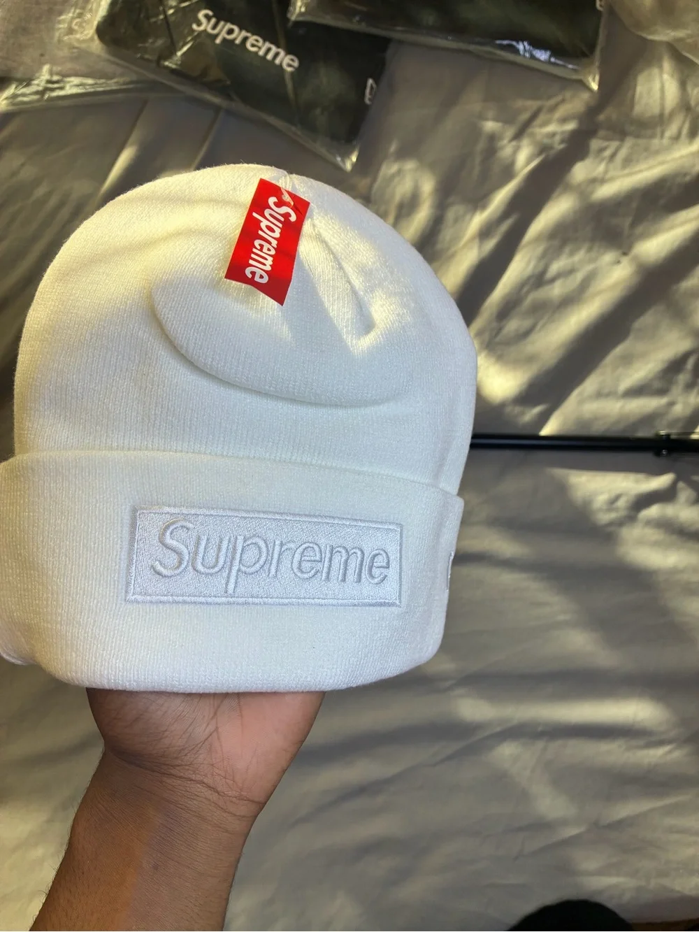 Supreme Kids White Embroidered Box Logo Beanie